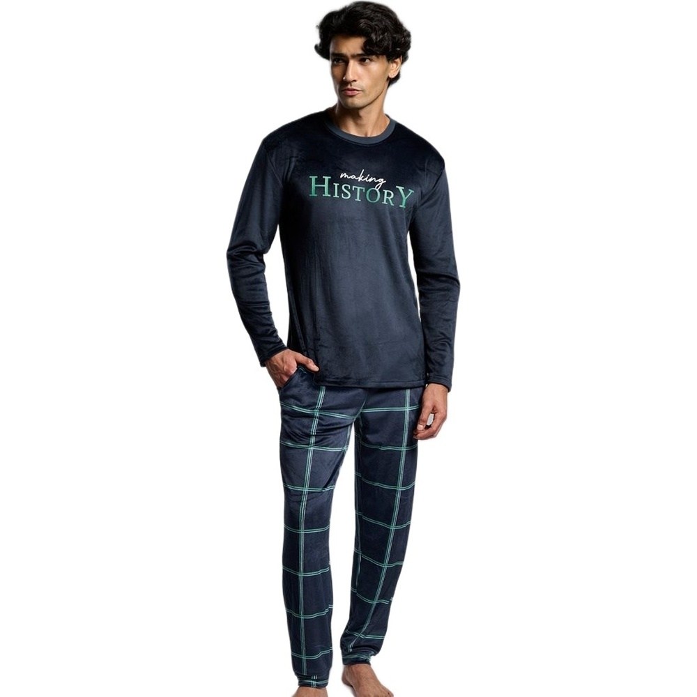 Muydemi Ανδρική Χειμερινή Πυζάμα Microvelour Regular Fit