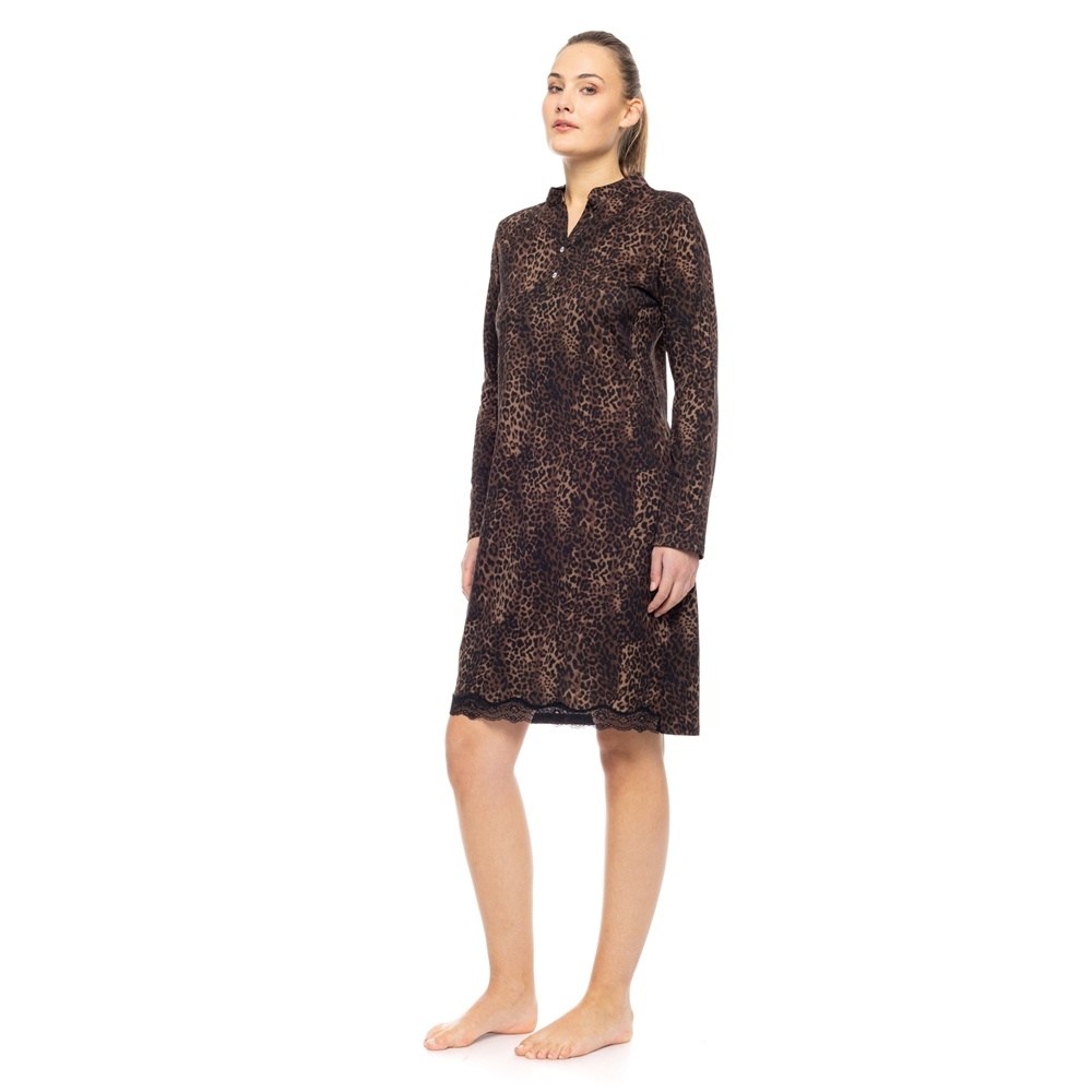 Pink Label Γυναικείο Χειμερινό Βαμβακερό Νυχτικό Reguar Fit Plus Size