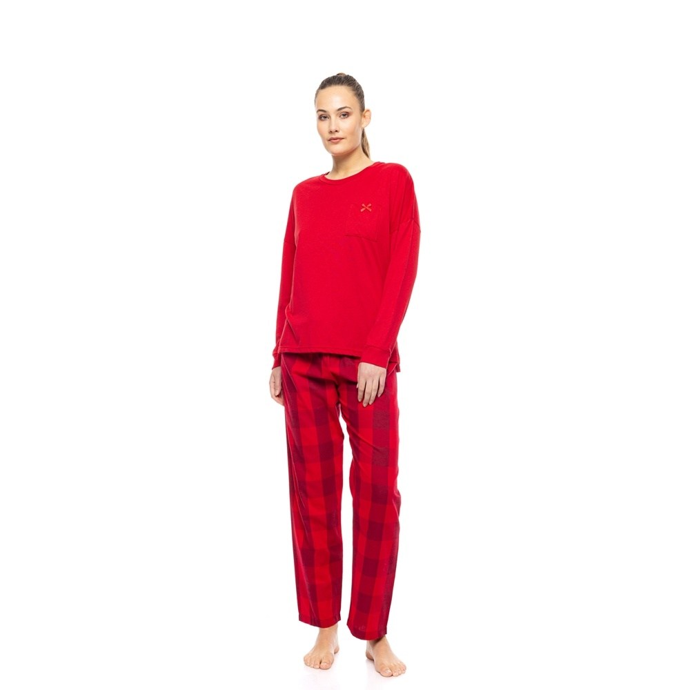 Pink Label Γυναικεία Χειμερινή Βαμβακερή Πυζάμα Regular Fit